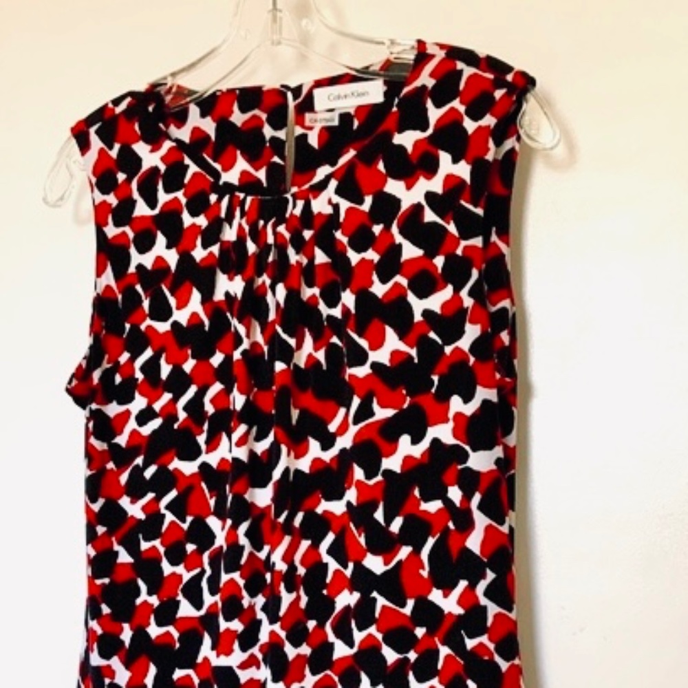 Calvin Klein Red, White and Black Print Sleeveless Top